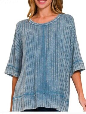 Zenana Outfitters Women's Acid Washed Ribbed Tunic